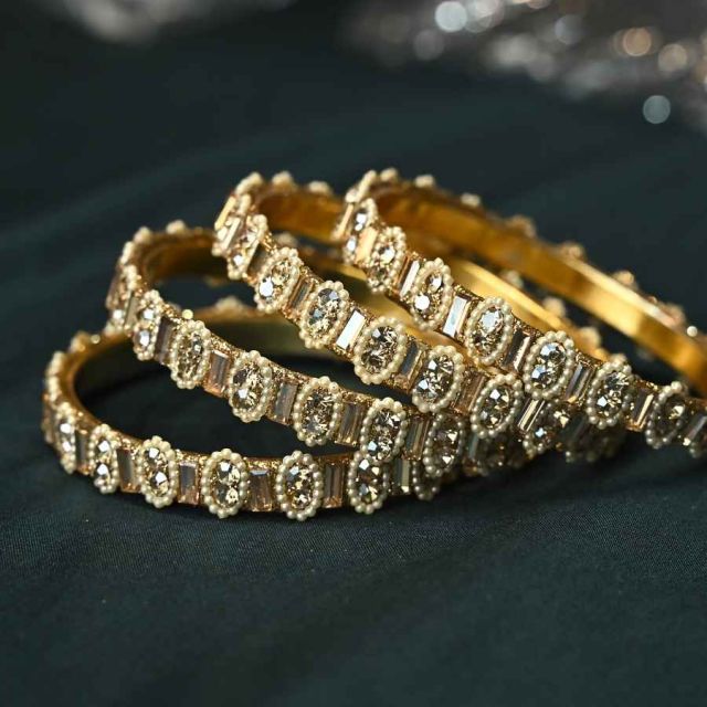 Opulent Golden Kundan Bangles Set