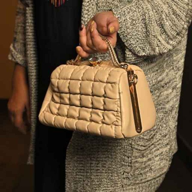 Beige Quilted Rectangular Clutch
