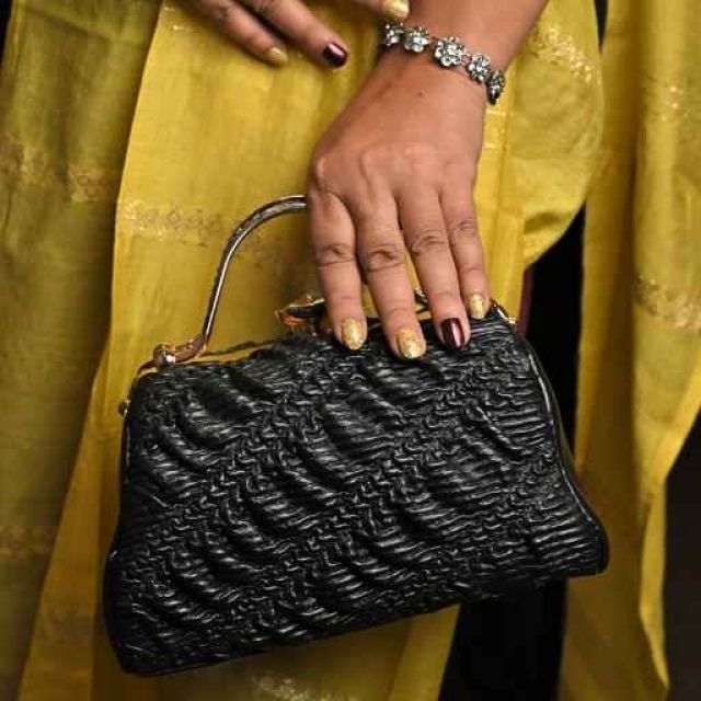 Black Textured Rectangular Clutch