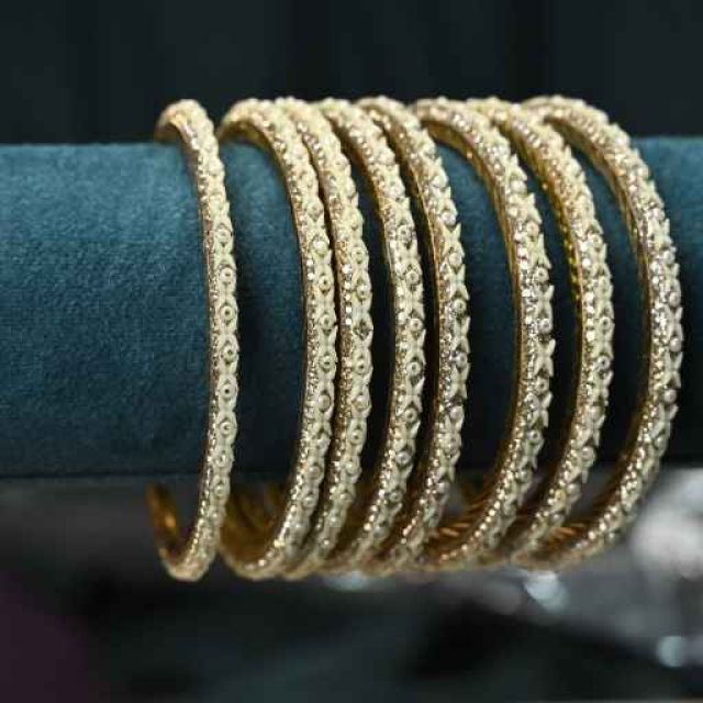 Cream Gold CZ Bangles Set