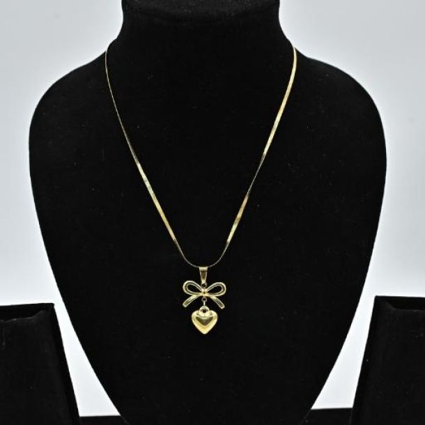 Gold Bow Heart Necklace
