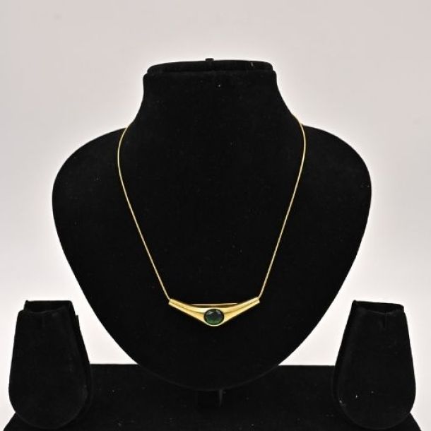 Gold Green Gem Bar Necklace