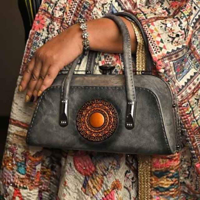 Gray Textured BAG Handbag