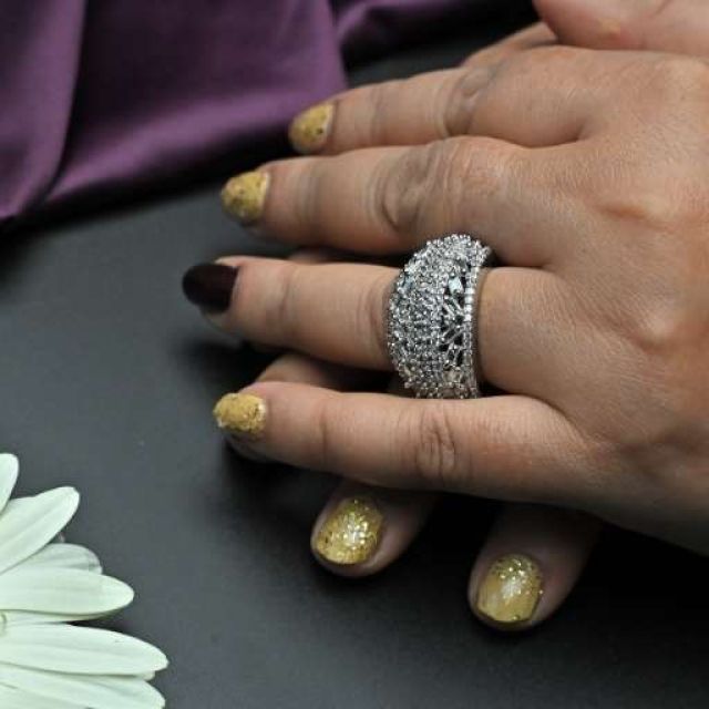 Large Silver Diamond Ring