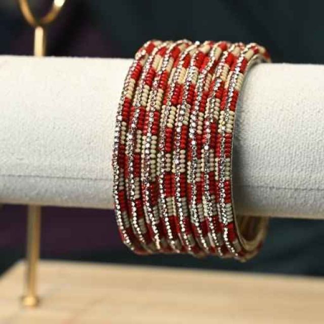 Red-Beige CZ Bangles Set