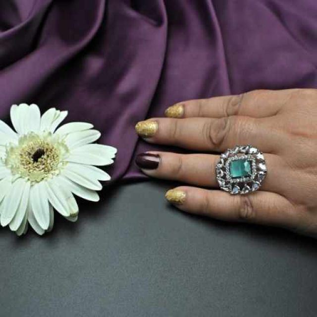 Silver Green Gemstone Ring
