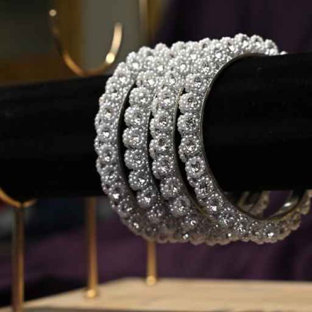 Silver Pearl Bangles Set