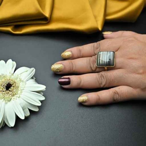 Striped Square Ring & Gerbera