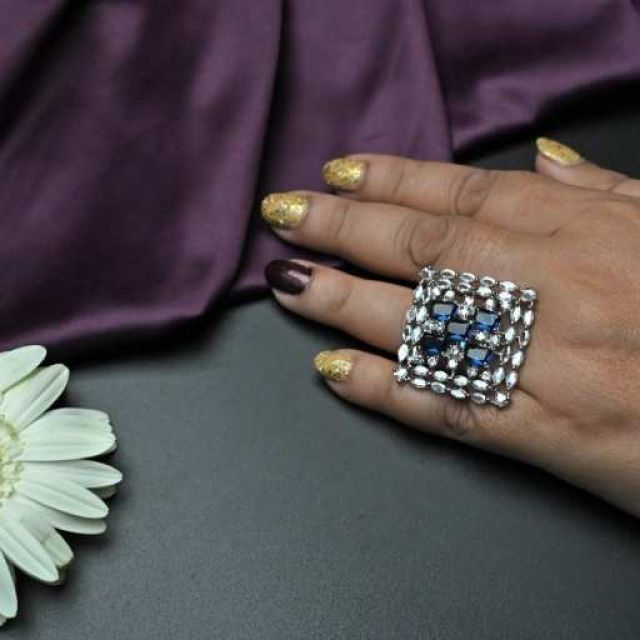 Silver Square Blue Gemstone Ring