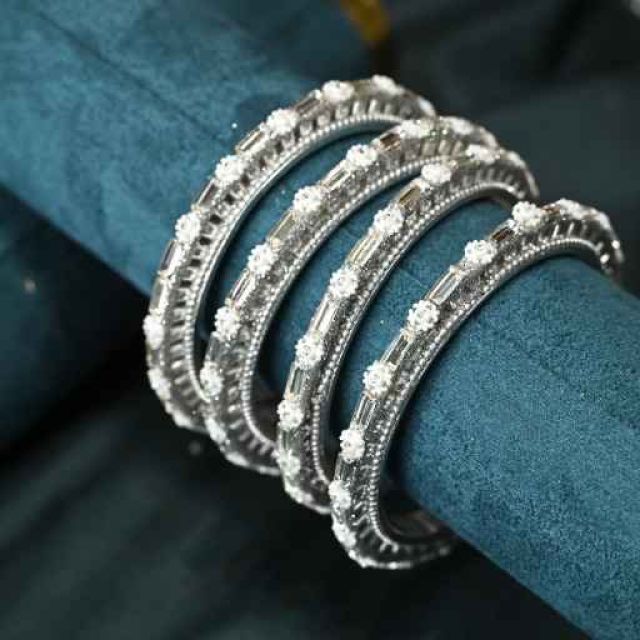 White CZ Stone Bangles Set